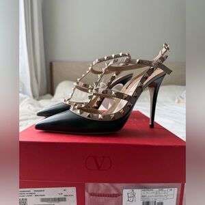 Valentino Rockstud 100 Sandals Heels Nero Poudre 39 NWT